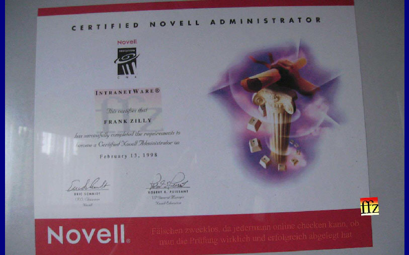 "Auf dieses Zertifikat bin ich ganz besonders stolz", sagt K�nstler Frank F. Zilly aus Marxzell-Schielberg. Abi habe ich mit links gemacht, diesen Abschlu� nicht. Mehr als die H�lfte der Pr�flinge sind durchgefallen.