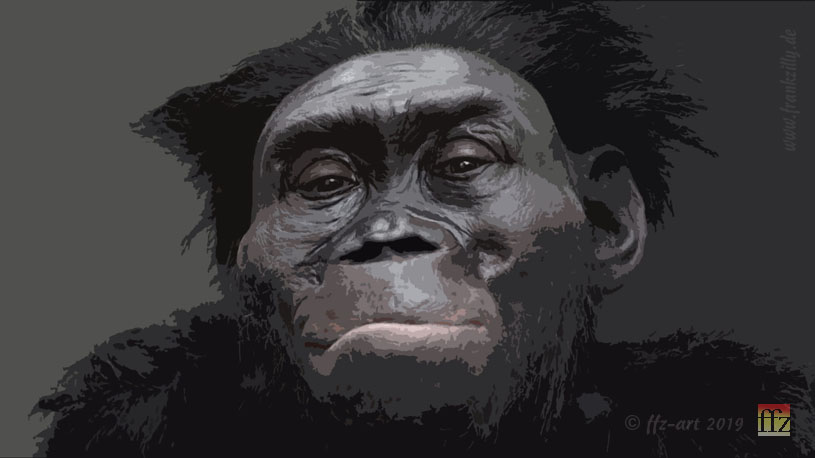 " Homo wasss ? "   ist ein Werk aus den H�hlen der Menschheit von heute, aus den virtuellen R�umen, den modernen (digitalen) Kathedralen, hier denen der "Atelier-Manufaktur Faunlandia" von (Digital-)K�nstler Frank F. Zilly aus Schielberg im Schwarzwald (unweit der "Digitalkunst-Hochburgen" Karlsruhe und Pforzheim)